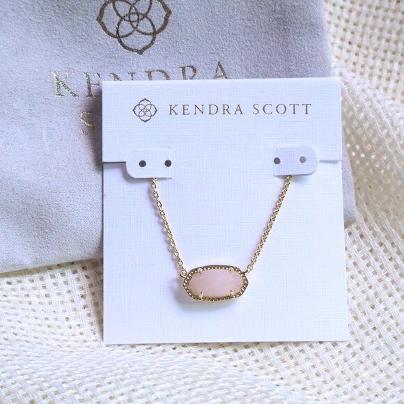 Kendra Scott Elisa Pendant Necklace Gold Rose Quartz Elegant Jewelry - Picture 1 of 2